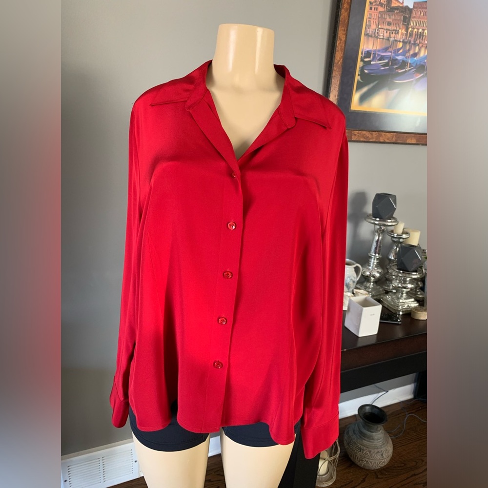 August Max bottom down red formal blouse size 16